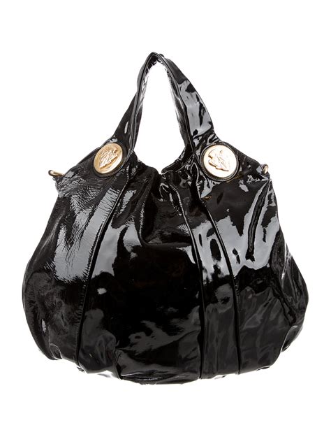 gucci black patent kelly handbag bag purse|gucci patent leather shoulder bag.